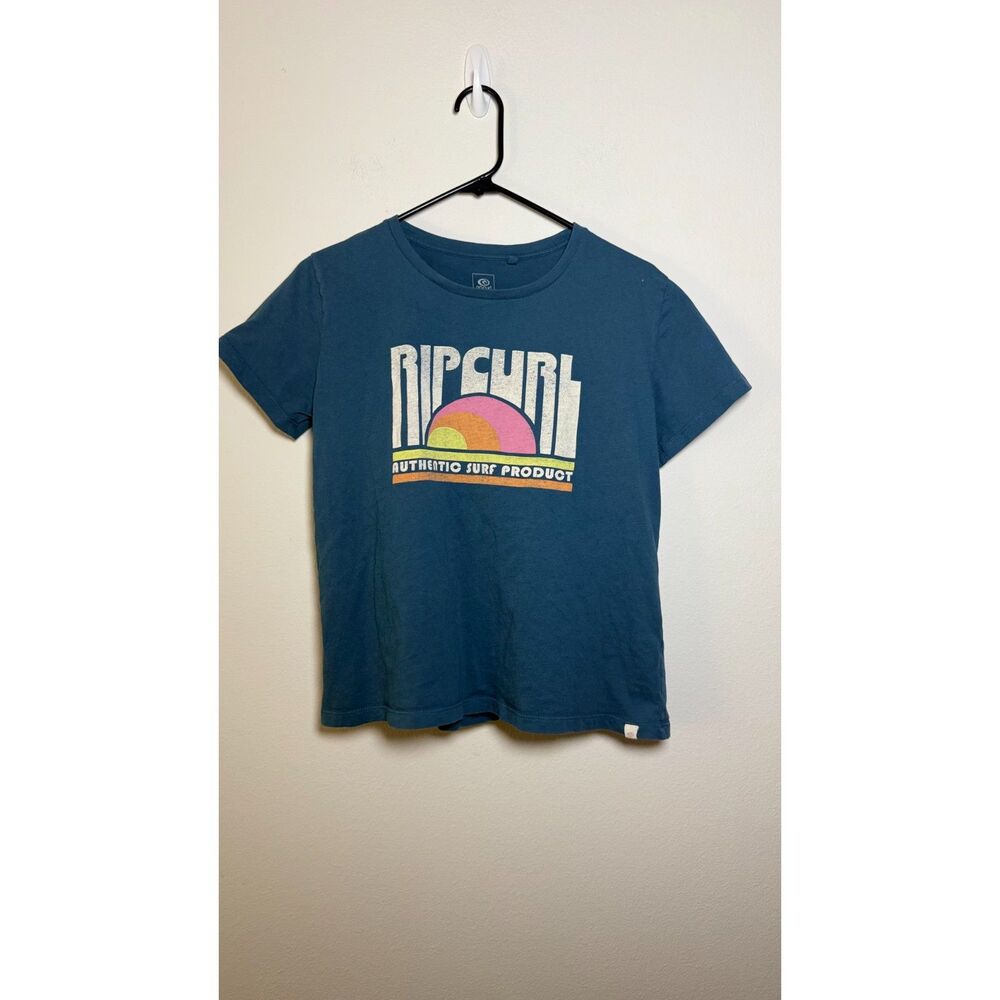 Rip Curl Women’s Medium Blue Graphic T Shirt Retro Sunset Surf Beach Tee